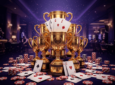 Fichas de casino de lujo y cartas doradas en ambiente cinematográfico